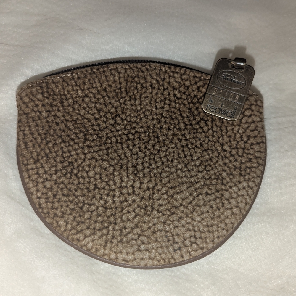 BORBONESE Redwall Quail Pattern Suede Leather Keychain Pouch Brown EUC